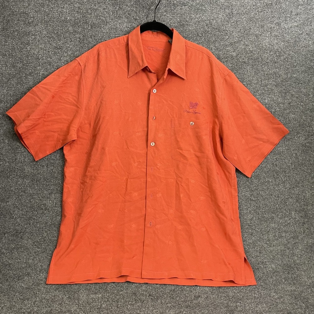 Tori Richard Silk Hawaiian Shirt Mens Sz L Orange Kauai Lagoons Resort